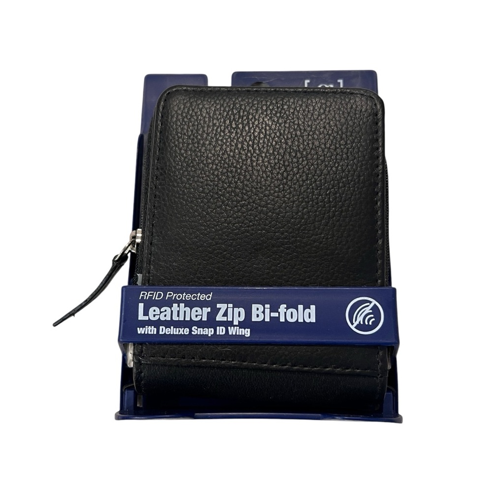 Leather Zip Billfold Wallet Black